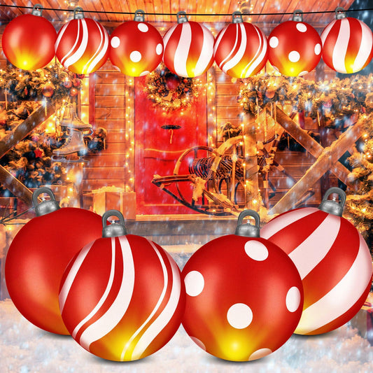 Jetec 4 Pcs 24in Light Up PVC Inflatable Christmas Balls Outdoor Decorations