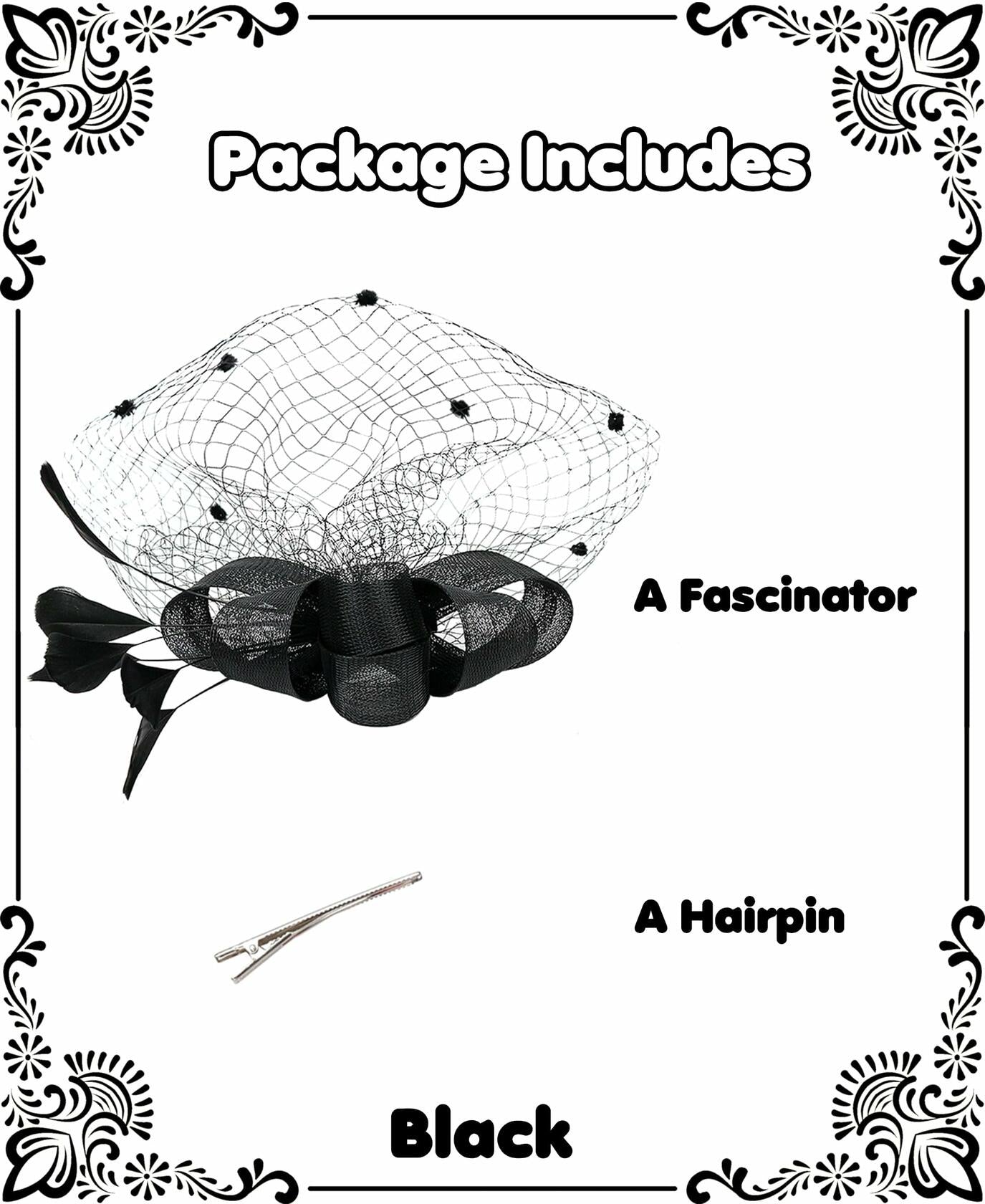 Kidukso Fascinators Hat Vintage 1930s Derby Mesh Veil Feathers Black