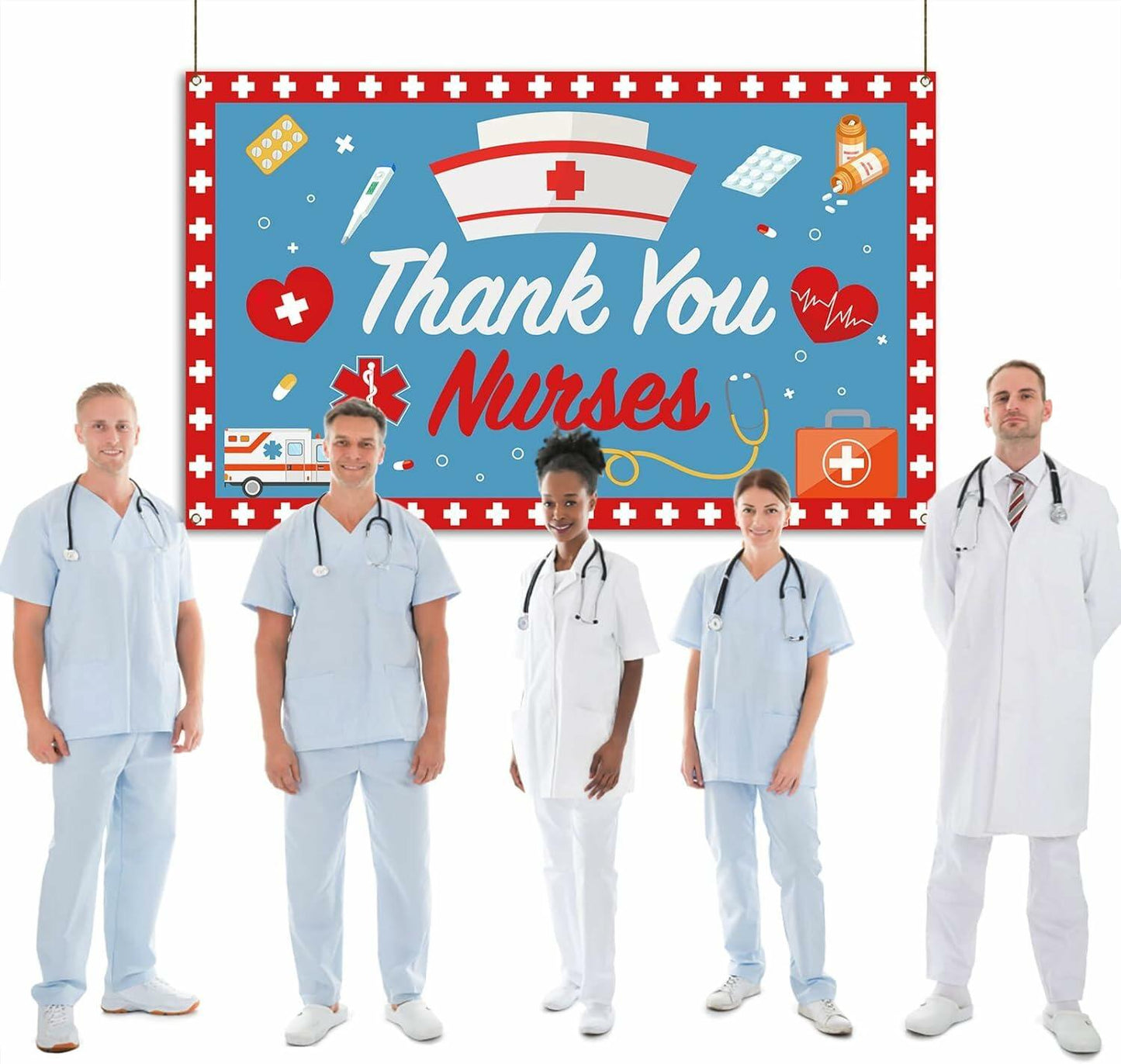Thank You Nurses Photo Booth Backdrop 7x5ft Indoor Outdoor Party Decor