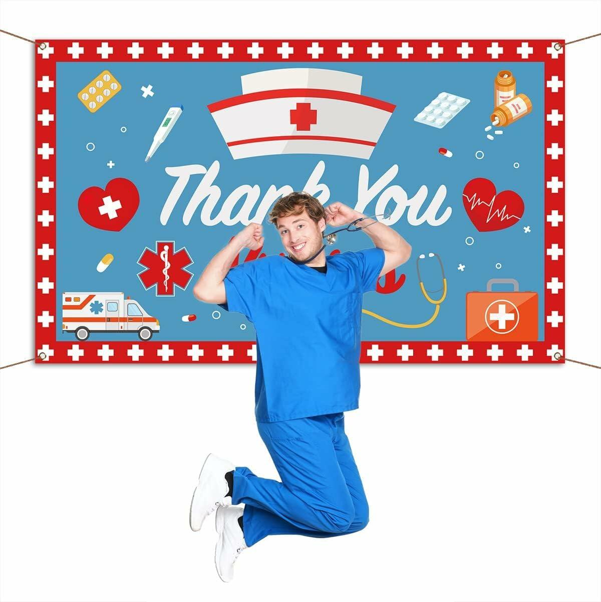 Thank You Nurses Photo Booth Backdrop 7x5ft Indoor Outdoor Party Decor