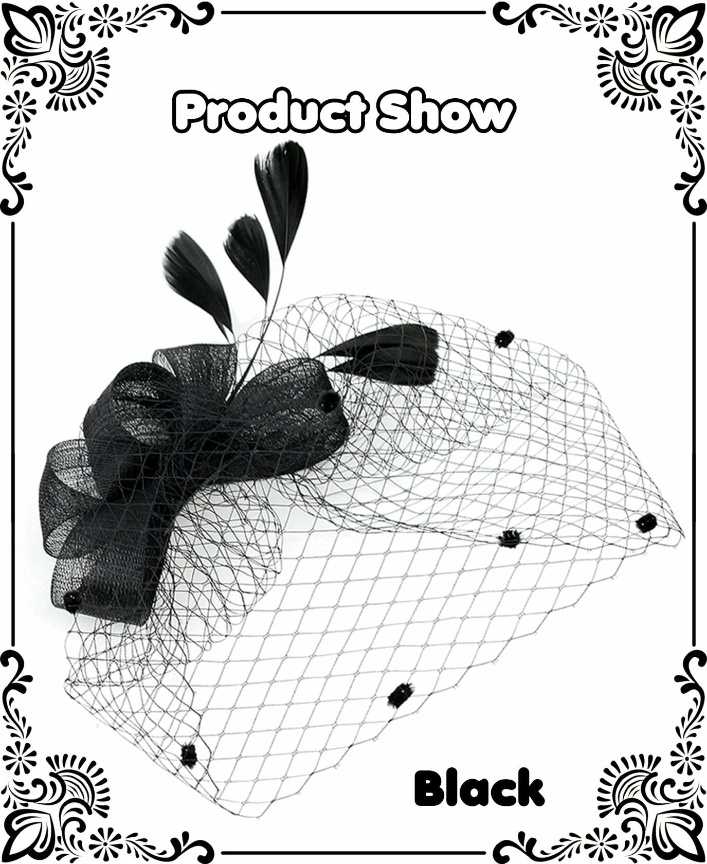 Kidukso Fascinators Hat Vintage 1930s Derby Mesh Veil Feathers Black
