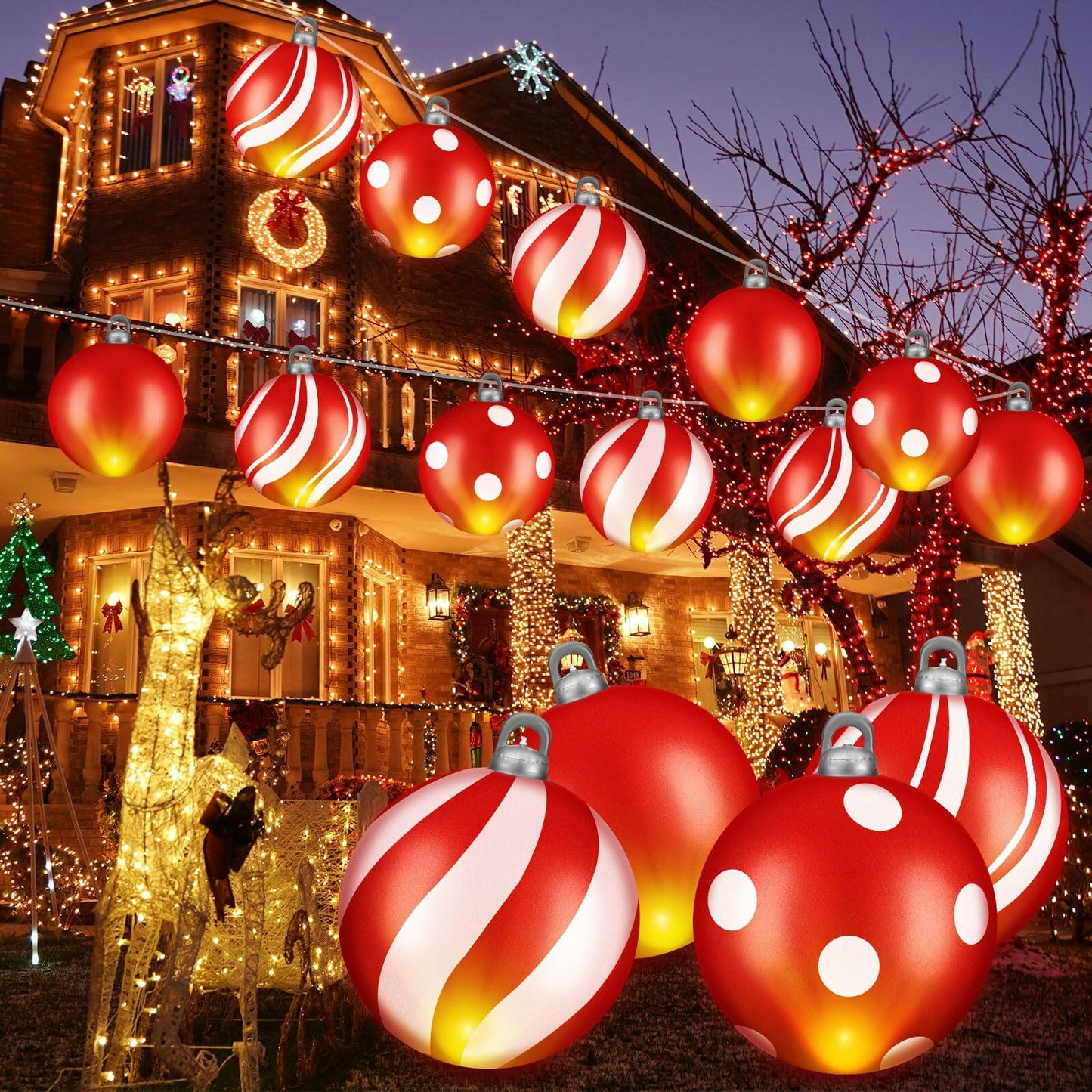 Jetec 4 Pcs 24in Light Up PVC Inflatable Christmas Balls Outdoor Decorations