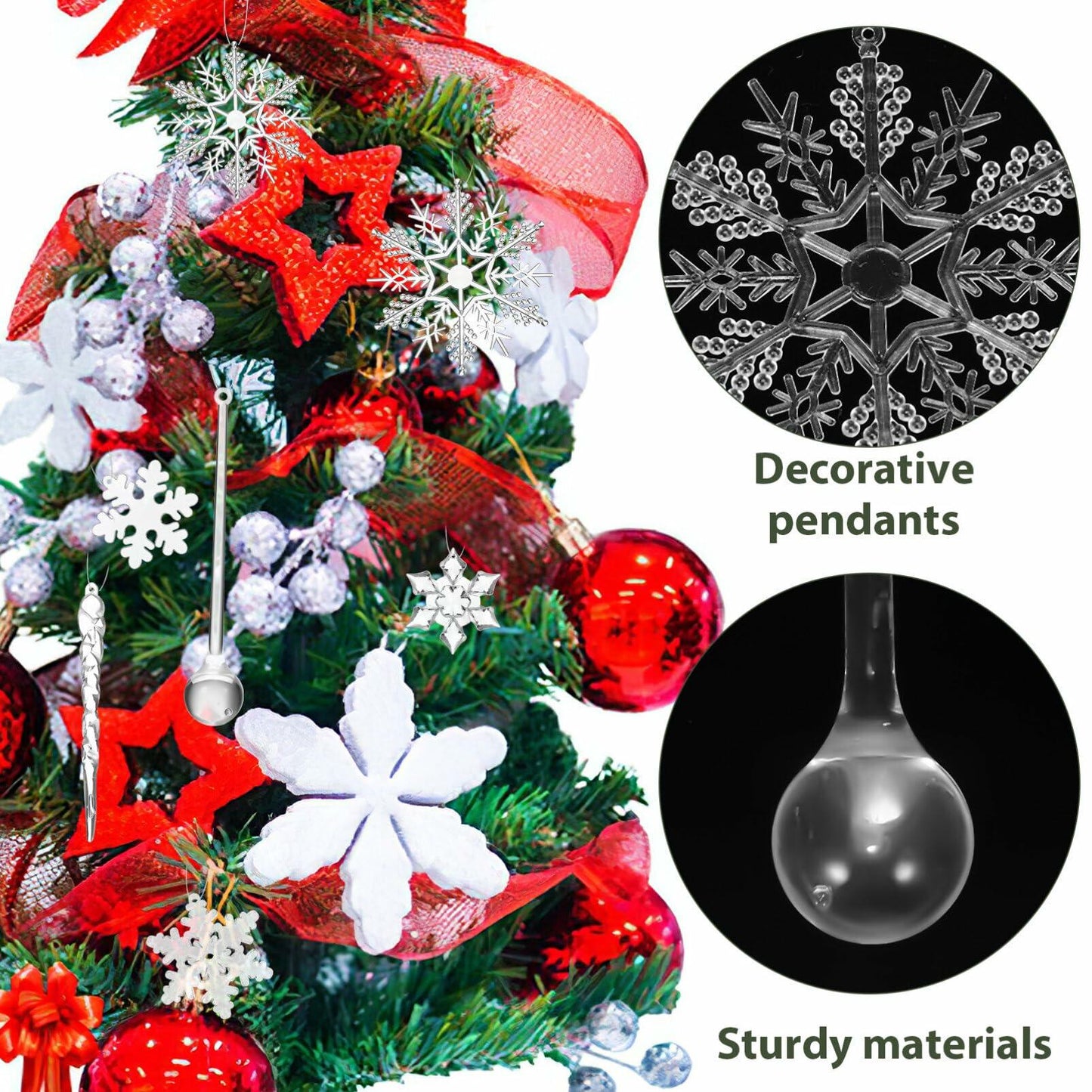 PRETYZOOM Acrylic Crystal Christmas Tree Ornaments Clear 20pcs Snowflake Icicle