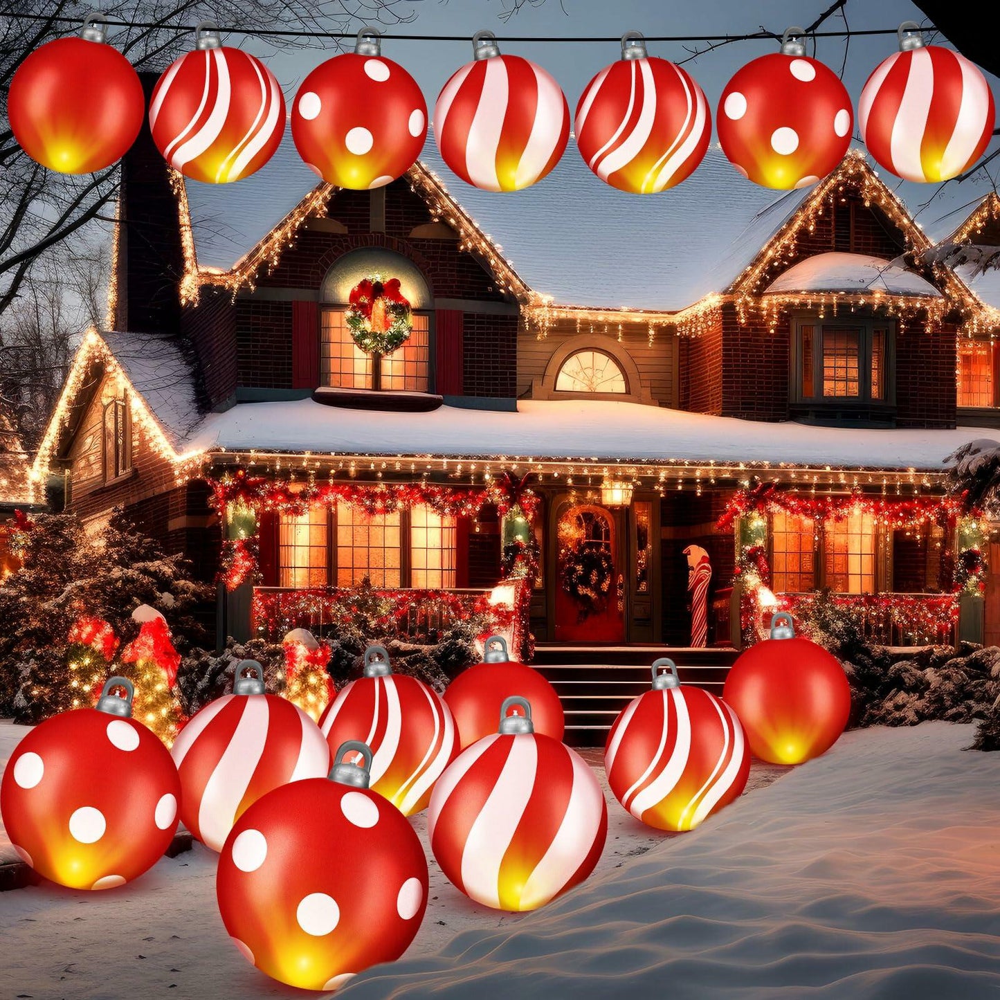 Jetec 4 Pcs 24in Light Up PVC Inflatable Christmas Balls Outdoor Decorations