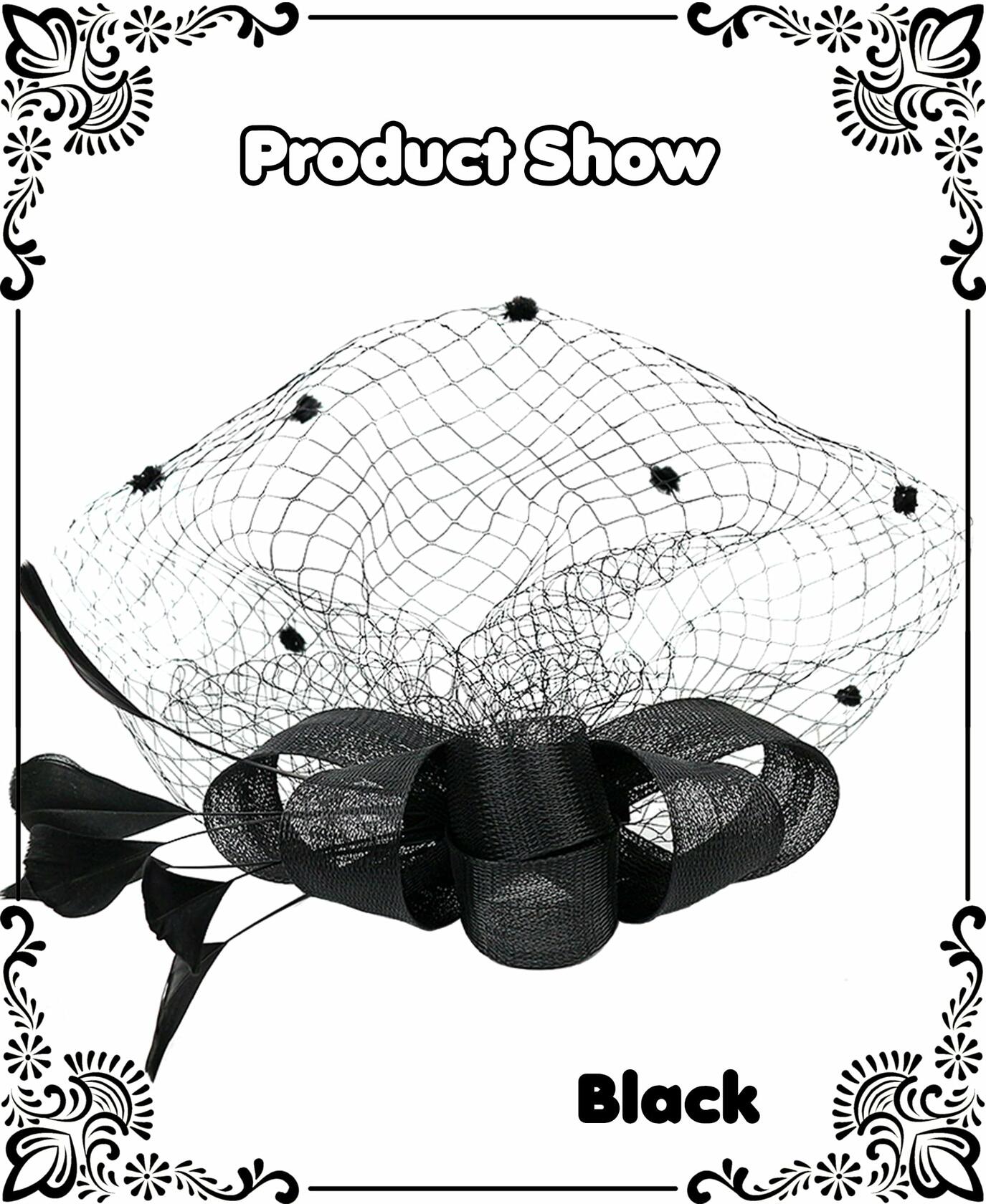 Kidukso Fascinators Hat Vintage 1930s Derby Mesh Veil Feathers Black