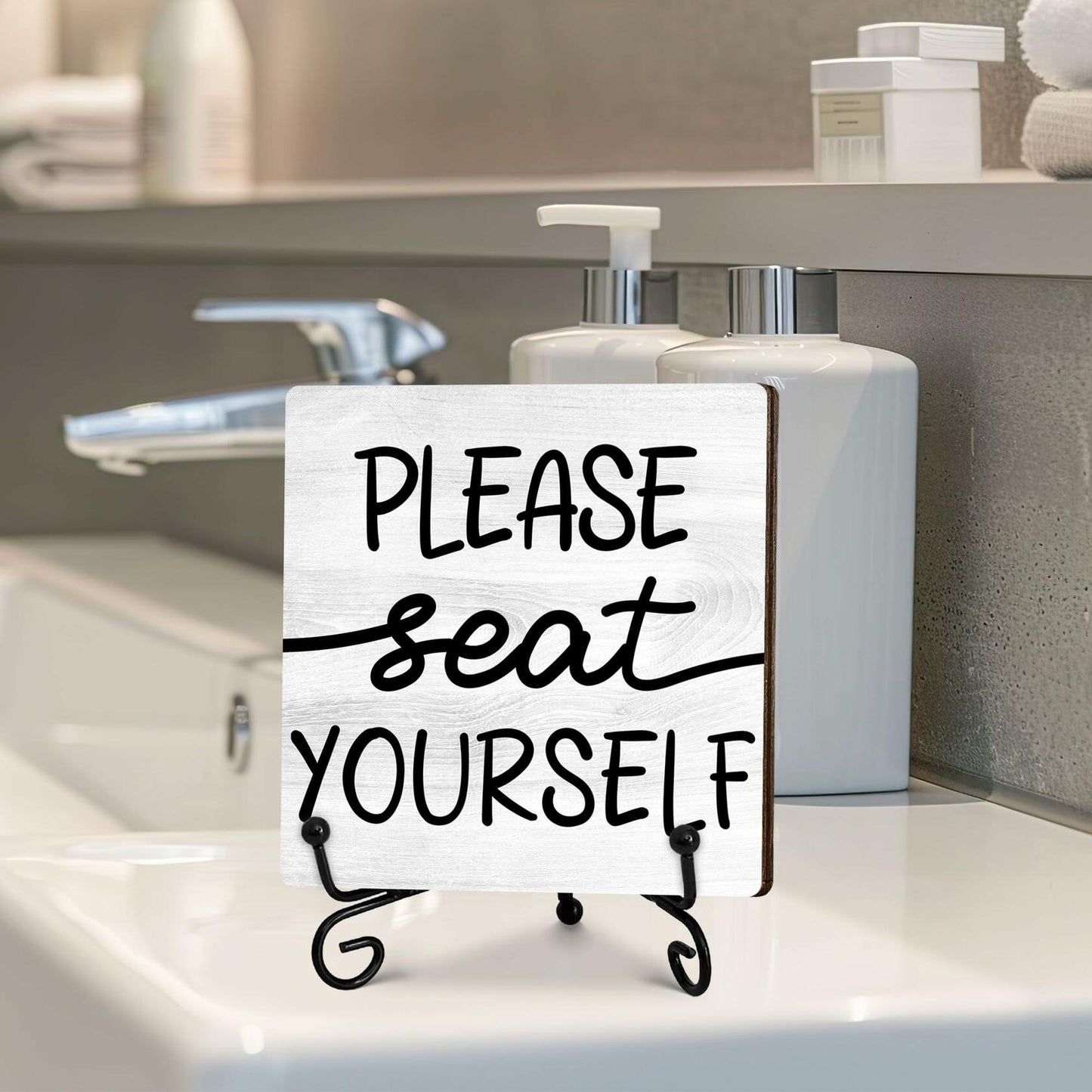 Farmhouse Please Seat Yourself Sign Bathroom Decor Shelf Toilet 5x5 Inches
