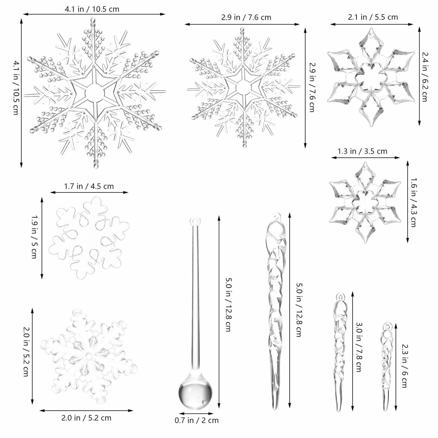 PRETYZOOM Acrylic Crystal Christmas Tree Ornaments Clear 20pcs Snowflake Icicle