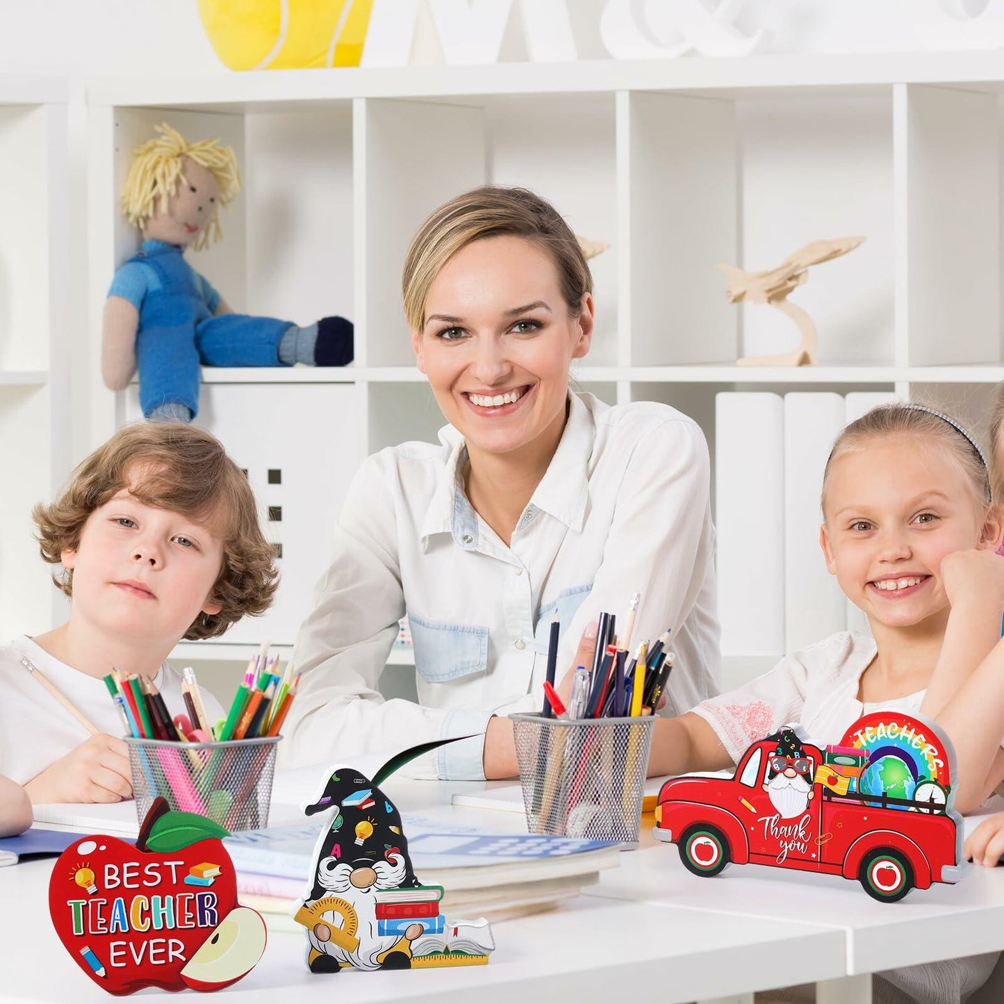 6 Pcs Teacher Appreciation Wooden Table Decorations Signs Classroom Block