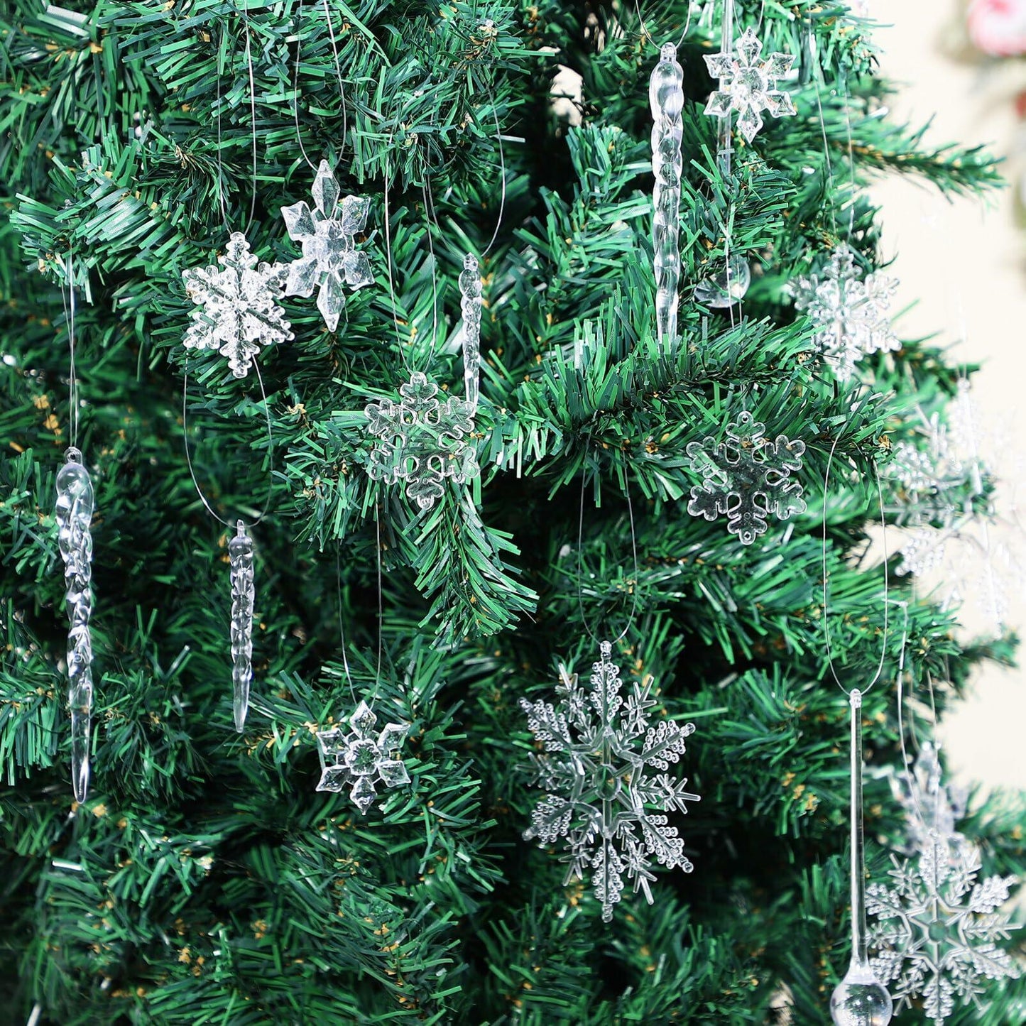 PRETYZOOM Acrylic Crystal Christmas Tree Ornaments Clear 20pcs Snowflake Icicle