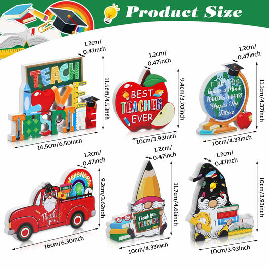 6 Pcs Teacher Appreciation Wooden Table Decorations Signs Classroom Block