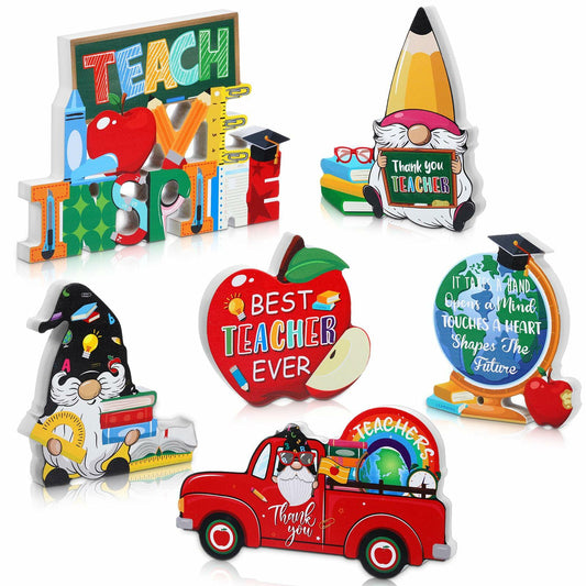 6 Pcs Teacher Appreciation Wooden Table Decorations Signs Classroom Block