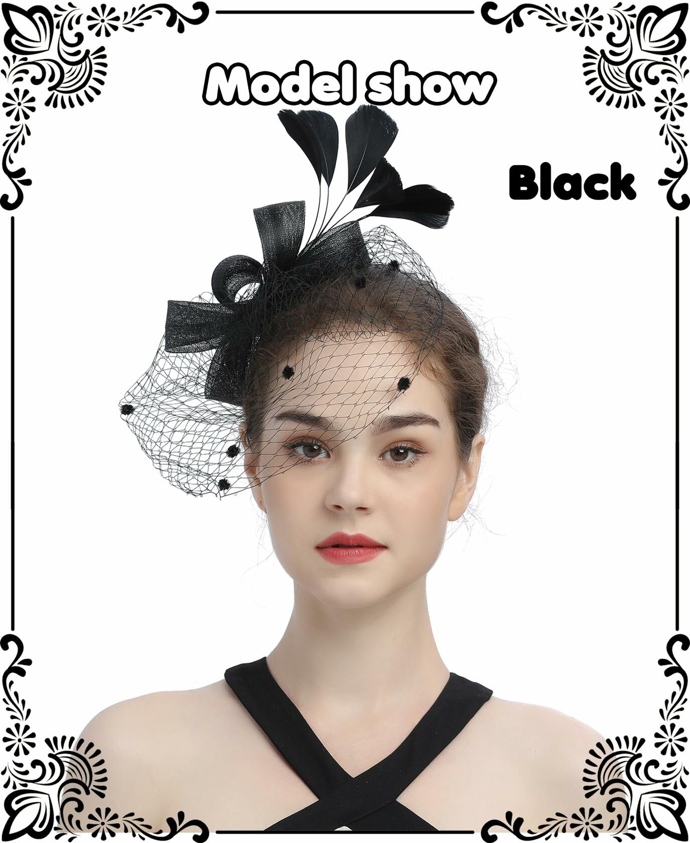 Kidukso Fascinators Hat Vintage 1930s Derby Mesh Veil Feathers Black