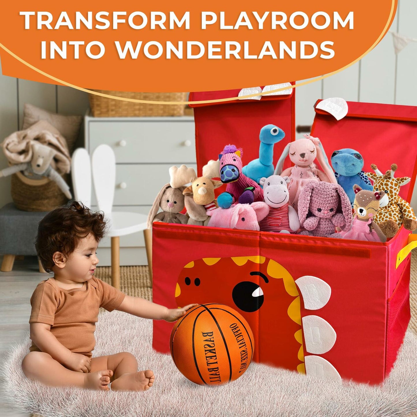 QUOKKA Dino Toy Storage Box Organizer 24.8x16.1x13 In Collapsible Fabric Bin