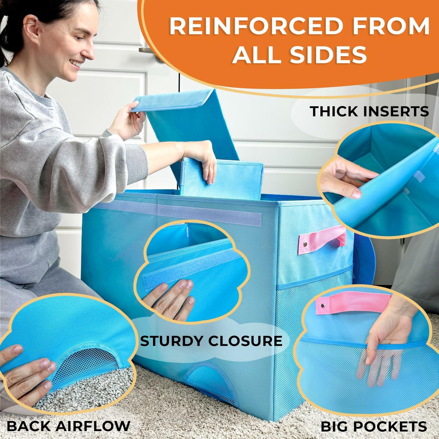 QUOKKA Dino Toy Storage Box Organizer 24.8x16.1x13 In Collapsible Fabric Bin