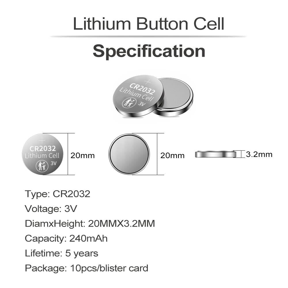PGSONIC CR2032 3V Lithium Battery 10pcs Compatible with AirTag Black