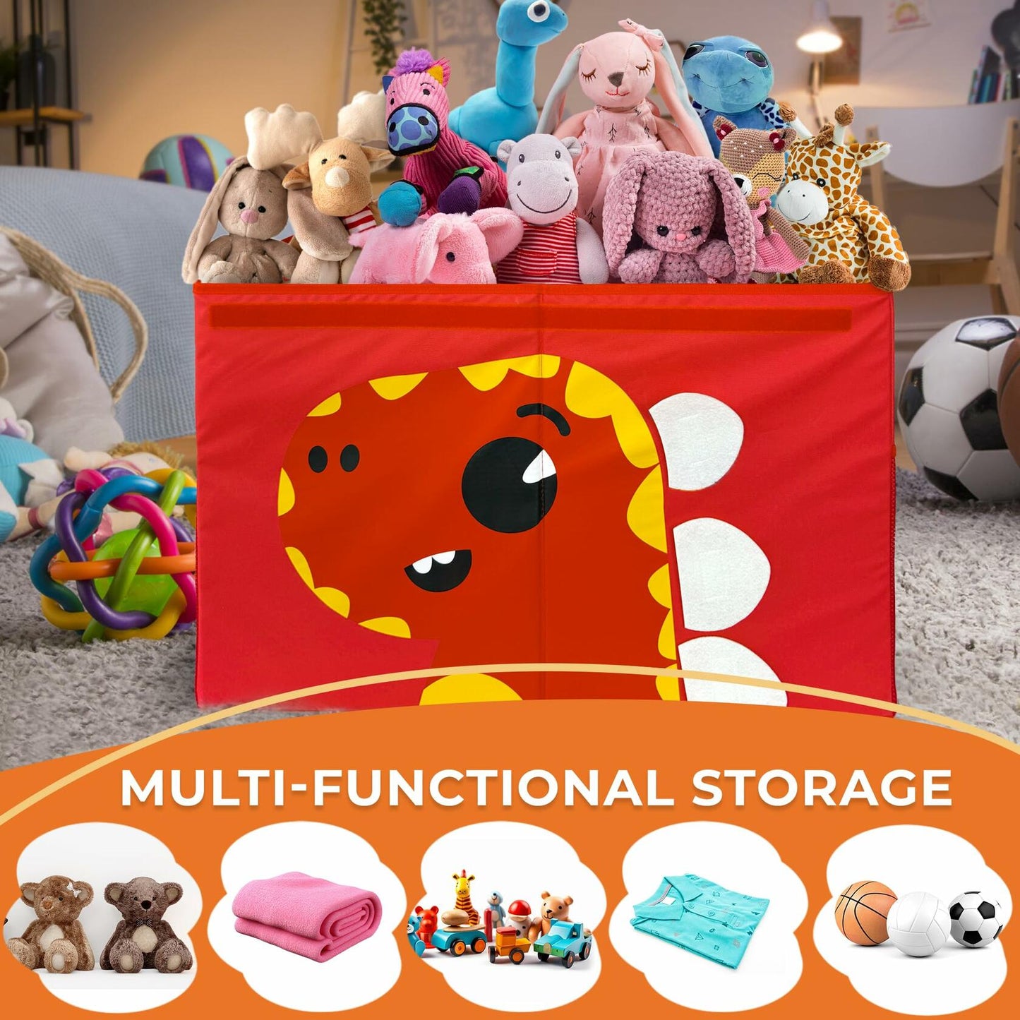 QUOKKA Dino Toy Storage Box Organizer 24.8x16.1x13 In Collapsible Fabric Bin