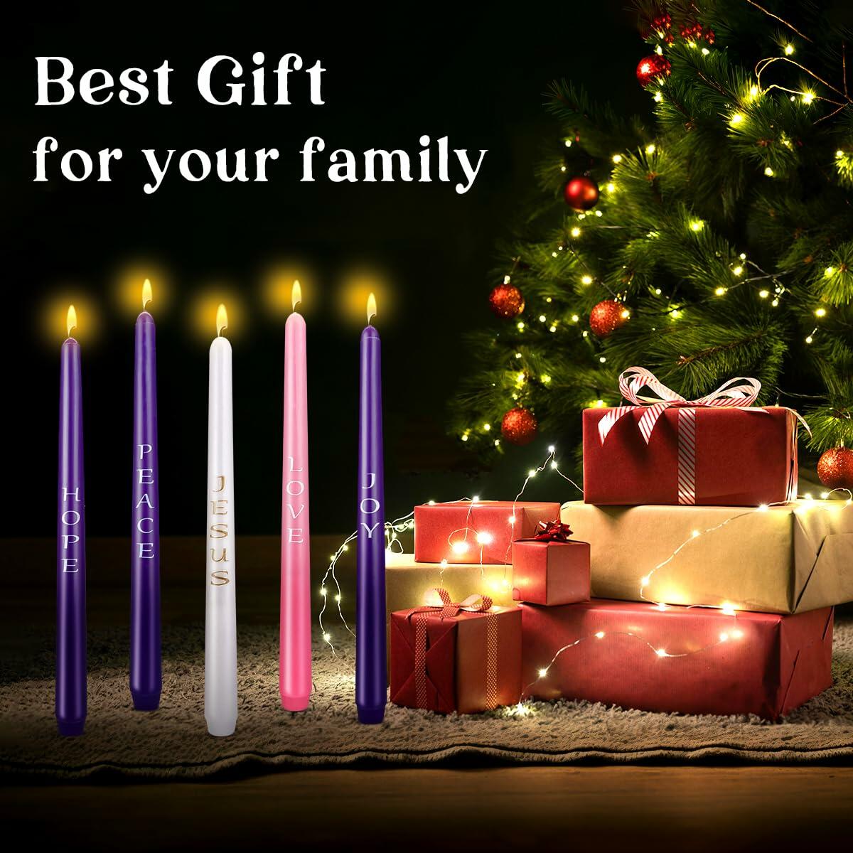 Decorative Taper Candles 10in Pack of 5 Purple Pink White Dripless Unscented