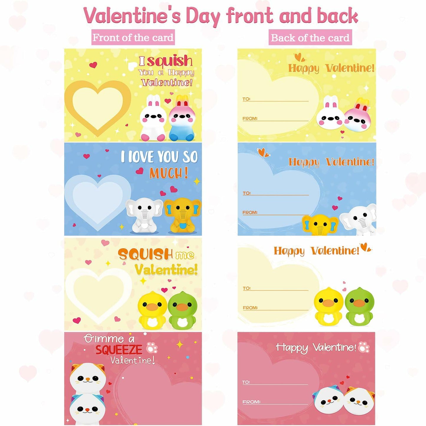 BOMLY 24 Pack Valentines Day Animal Squishy Toys Cards for Kids Classroom