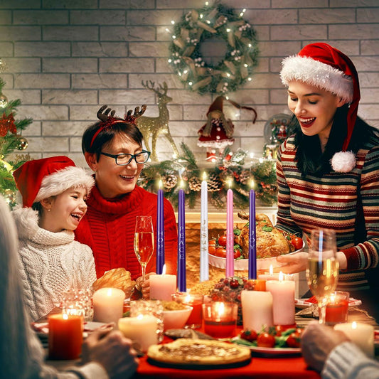 Decorative Taper Candles 10in Pack of 5 Purple Pink White Dripless Unscented