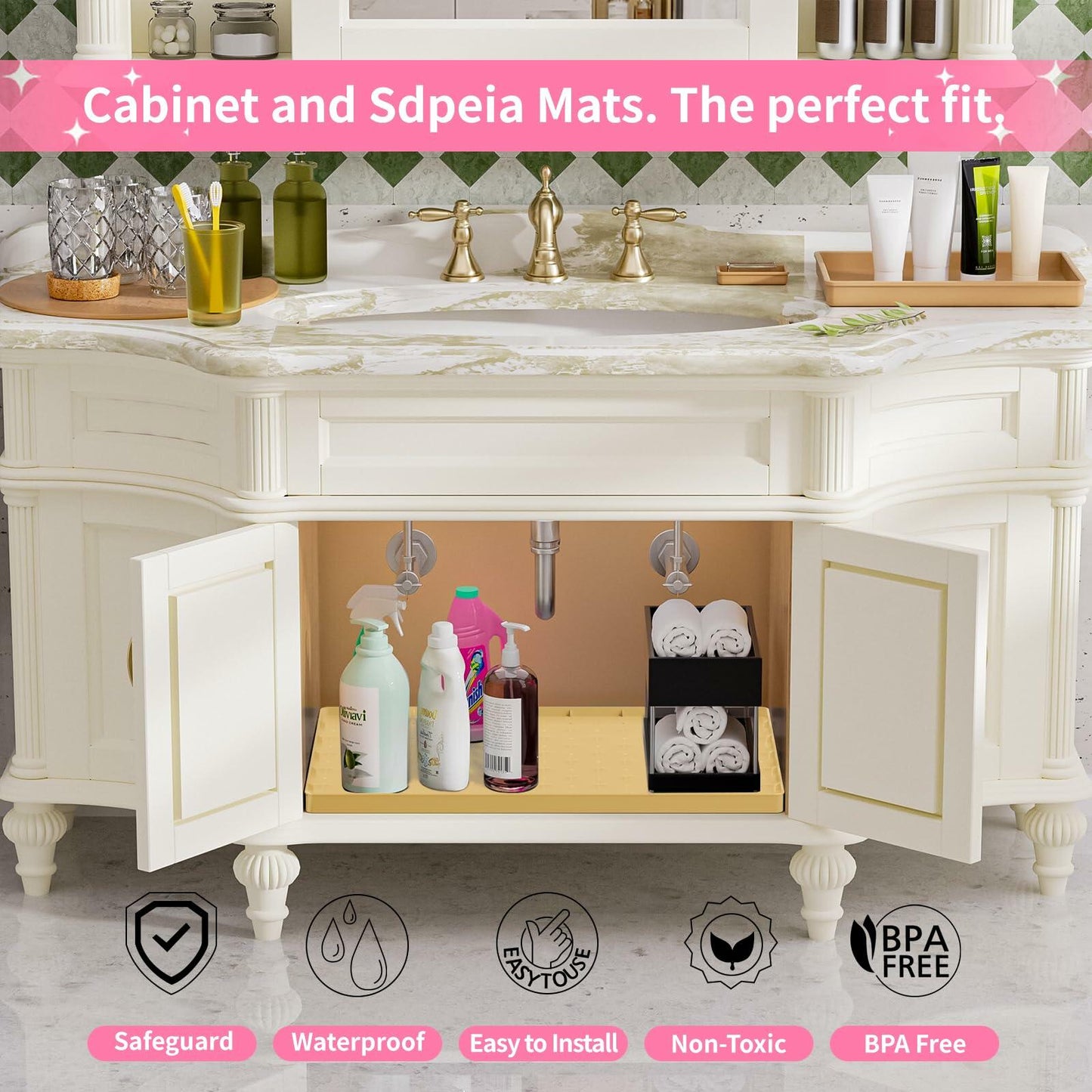 Sdpeia Under Sink Silicone Waterproof Mat Cabinet Liner 25x22