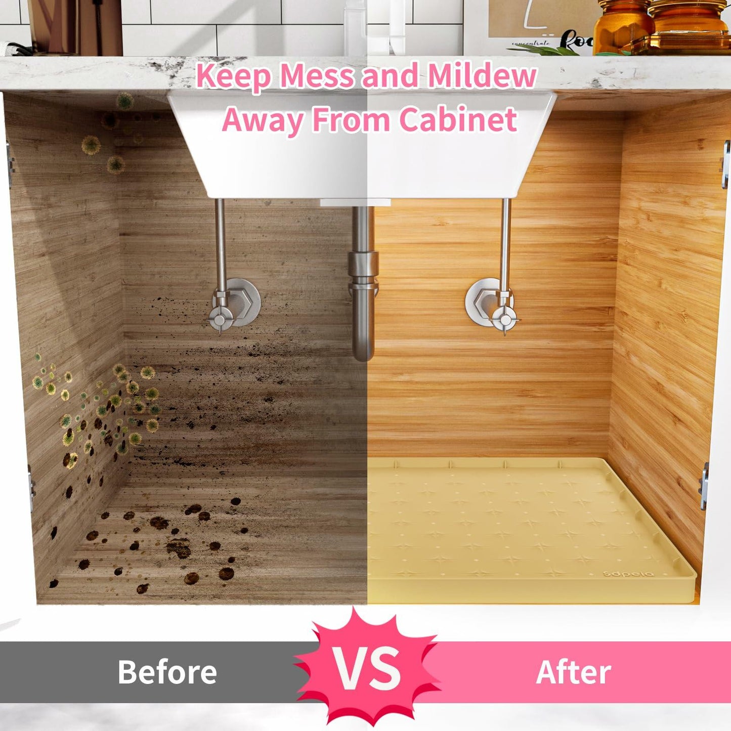 Sdpeia Under Sink Silicone Waterproof Mat Cabinet Liner 25x22