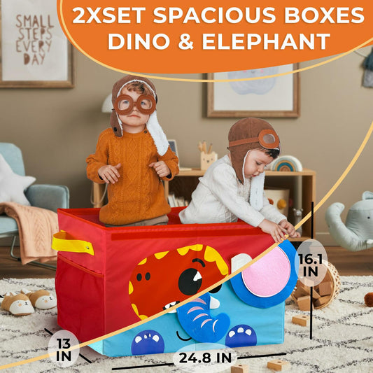 QUOKKA Dino Toy Storage Box Organizer 24.8x16.1x13 In Collapsible Fabric Bin