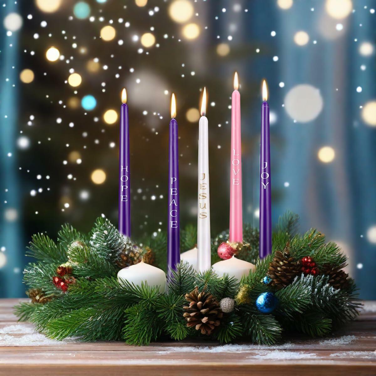 Decorative Taper Candles 10in Pack of 5 Purple Pink White Dripless Unscented