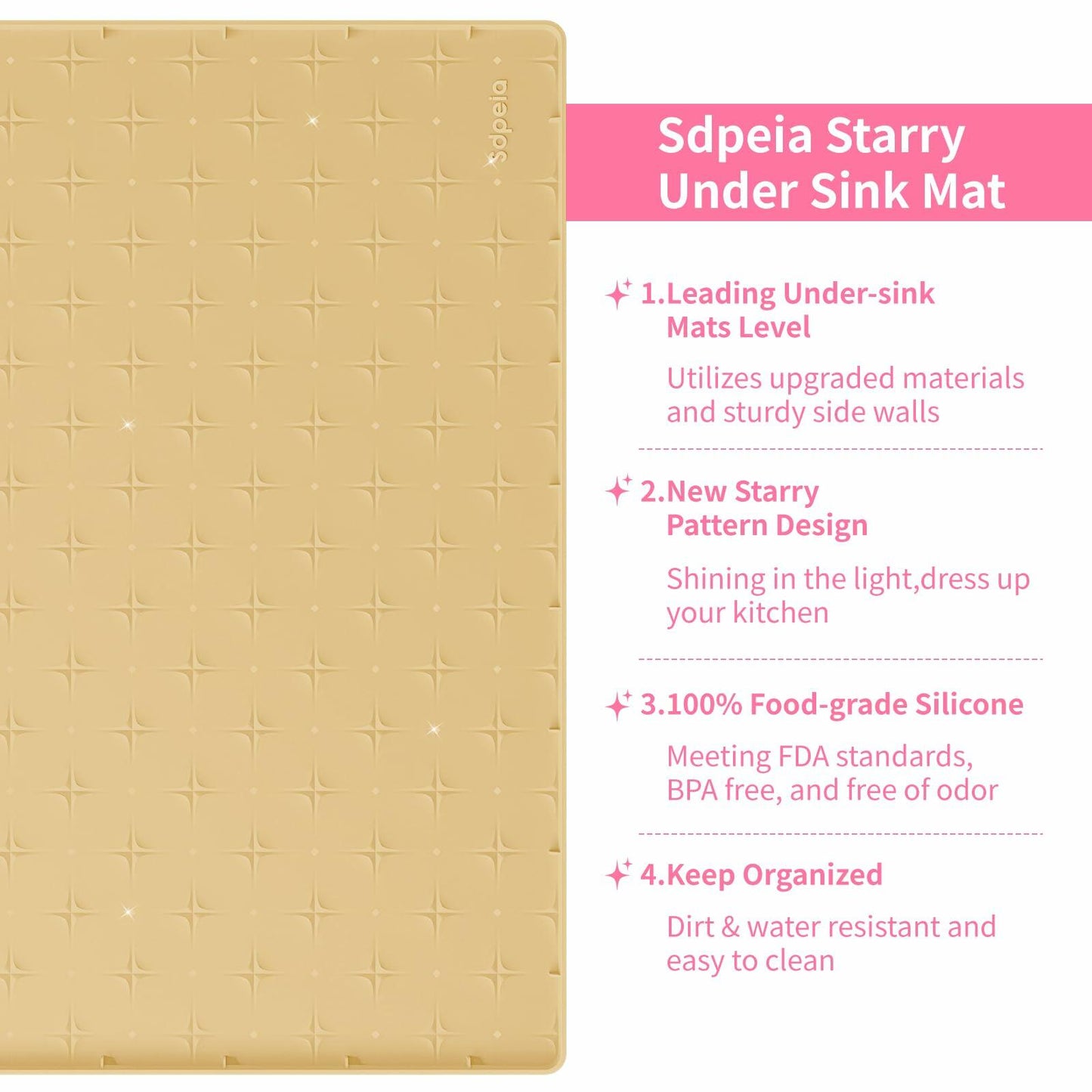 Sdpeia Under Sink Silicone Waterproof Mat Cabinet Liner 25x22