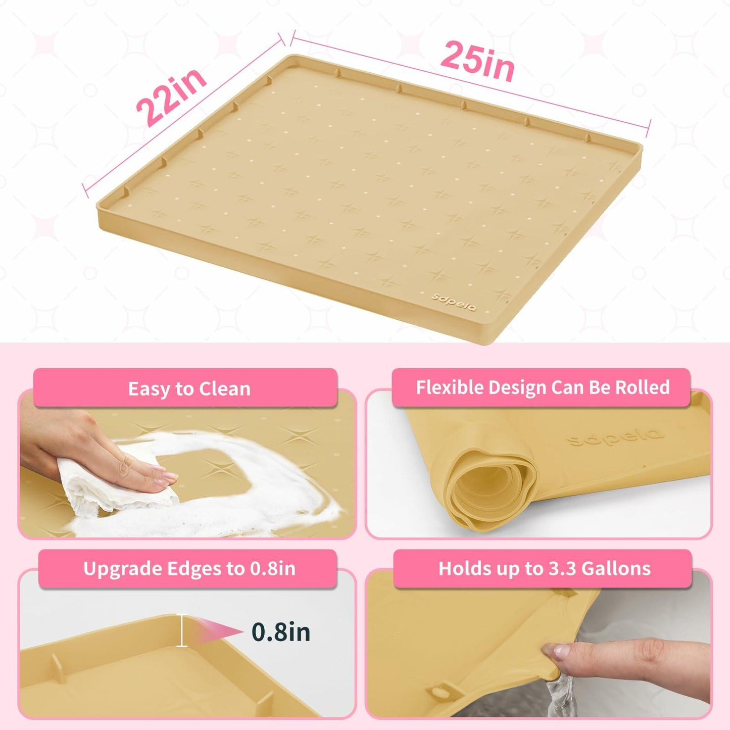 Sdpeia Under Sink Silicone Waterproof Mat Cabinet Liner 25x22