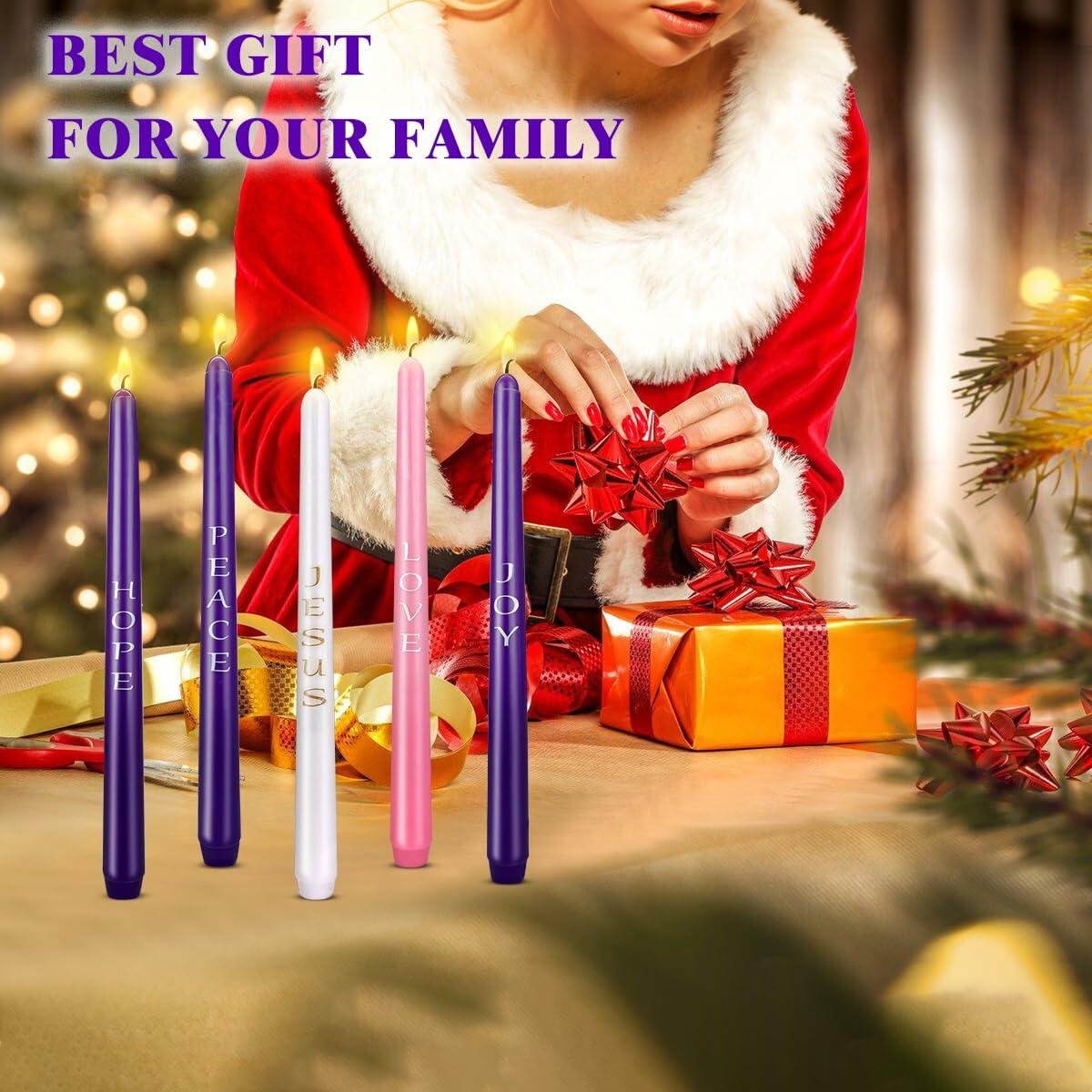 Decorative Taper Candles 10in Pack of 5 Purple Pink White Dripless Unscented