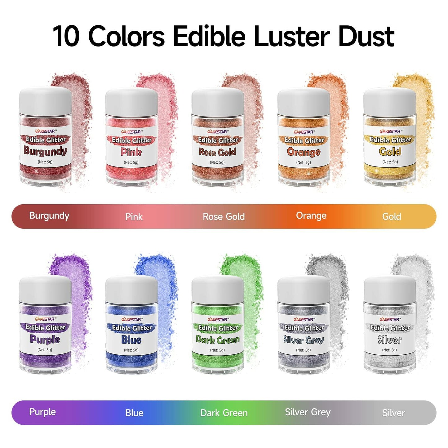 Edible Glitter Powder 10 Colors Food Grade Shimmer Dust for Baking Drinks