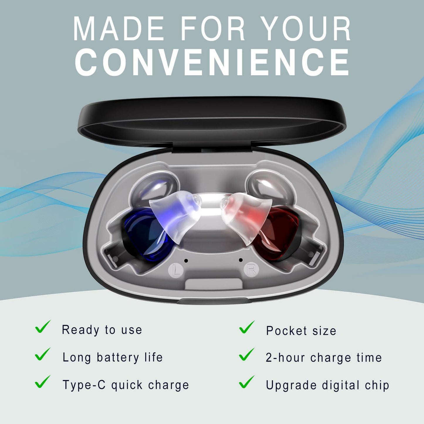 OTC Rechargeable Hearing Aids for Seniors Noise Cancellation In-Ear Black