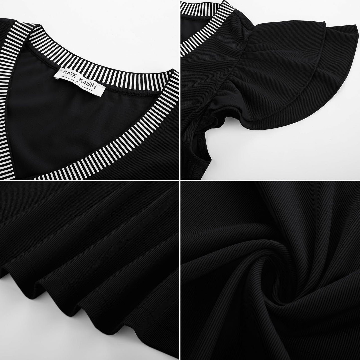 Womens Ruffle Sleeve V Neck Fitted Blouse Top Black Size 2XL