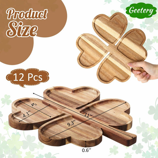 Geetery 12 Pc Wooden Four Leaf Snack Serving Tray Set Multi-color Clover