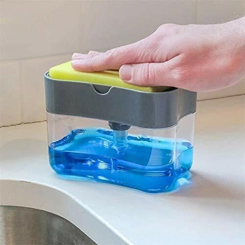 Innovative Sponge Holder 2-in-1 Soap Lotion Dispenser Caddy Gray