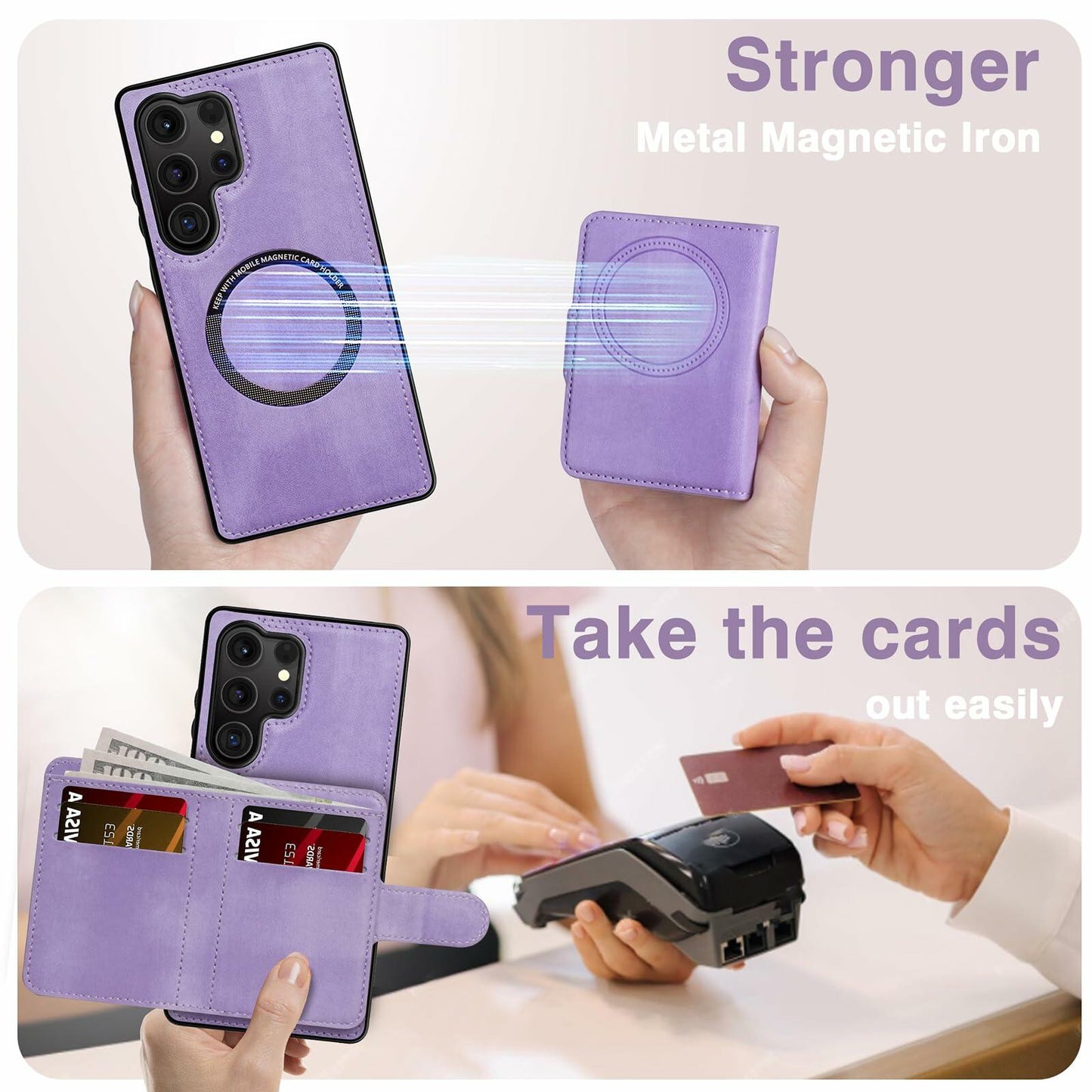 LOHASIC Samsung Galaxy S25 Ultra Case Magnetic Leather Wallet Purple
