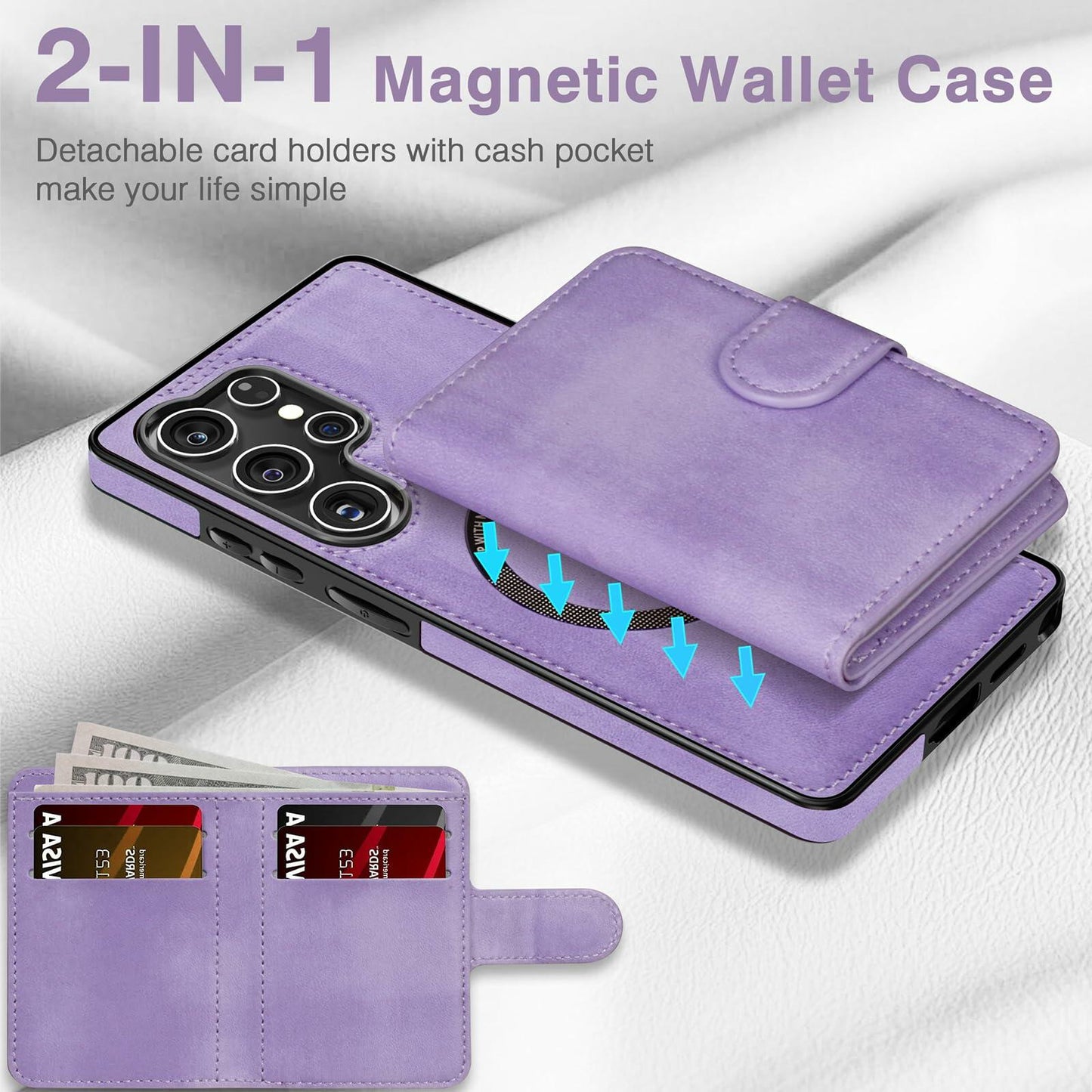 LOHASIC Samsung Galaxy S25 Ultra Case Magnetic Leather Wallet Purple