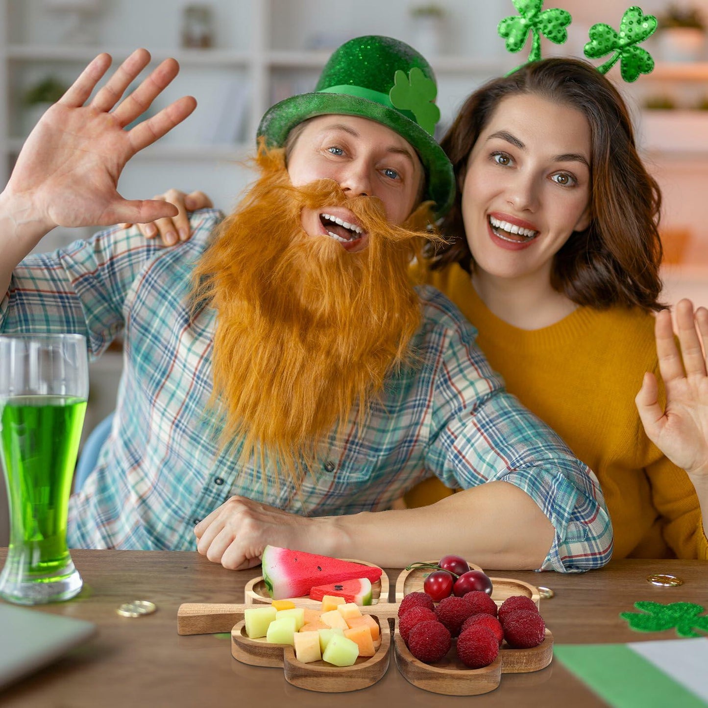 Geetery 12 Pc Wooden Four Leaf Snack Serving Tray Set Multi-color Clover