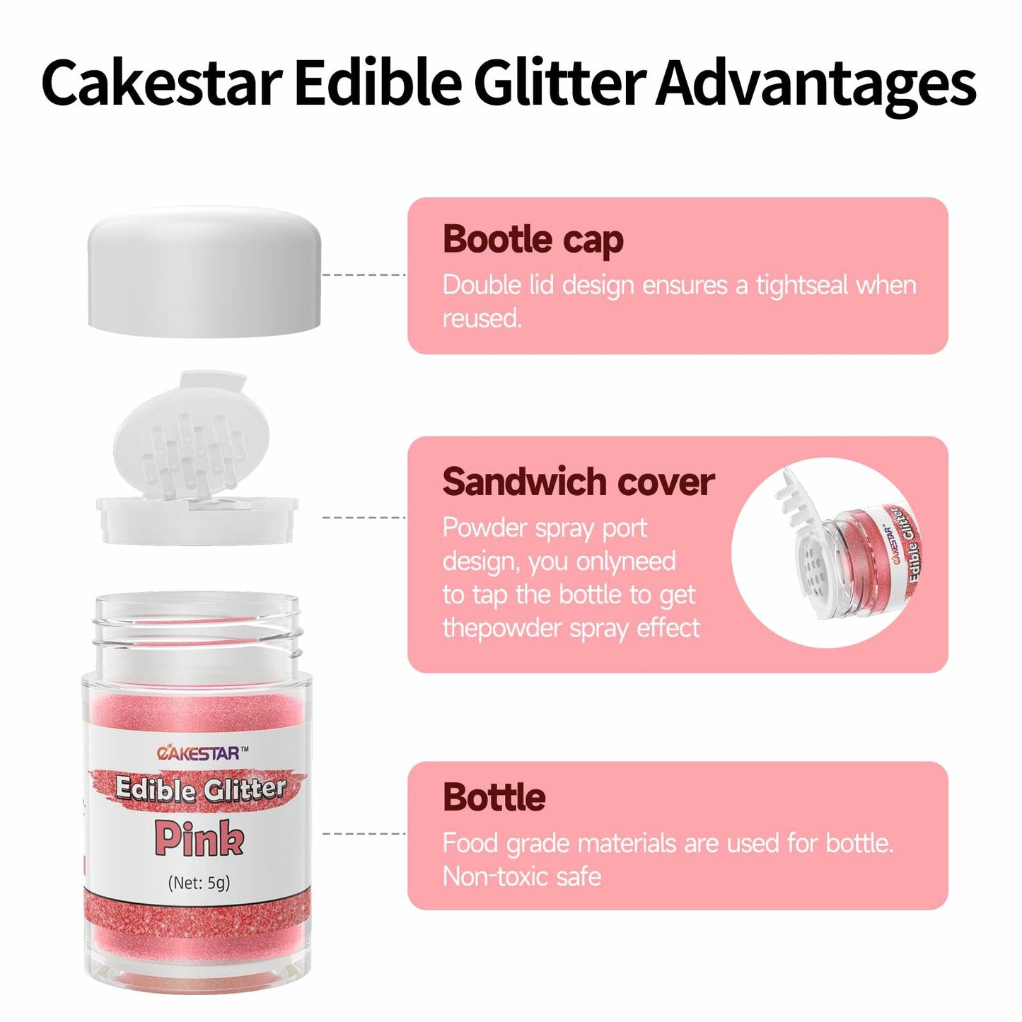 Edible Glitter Powder 10 Colors Food Grade Shimmer Dust for Baking Drinks