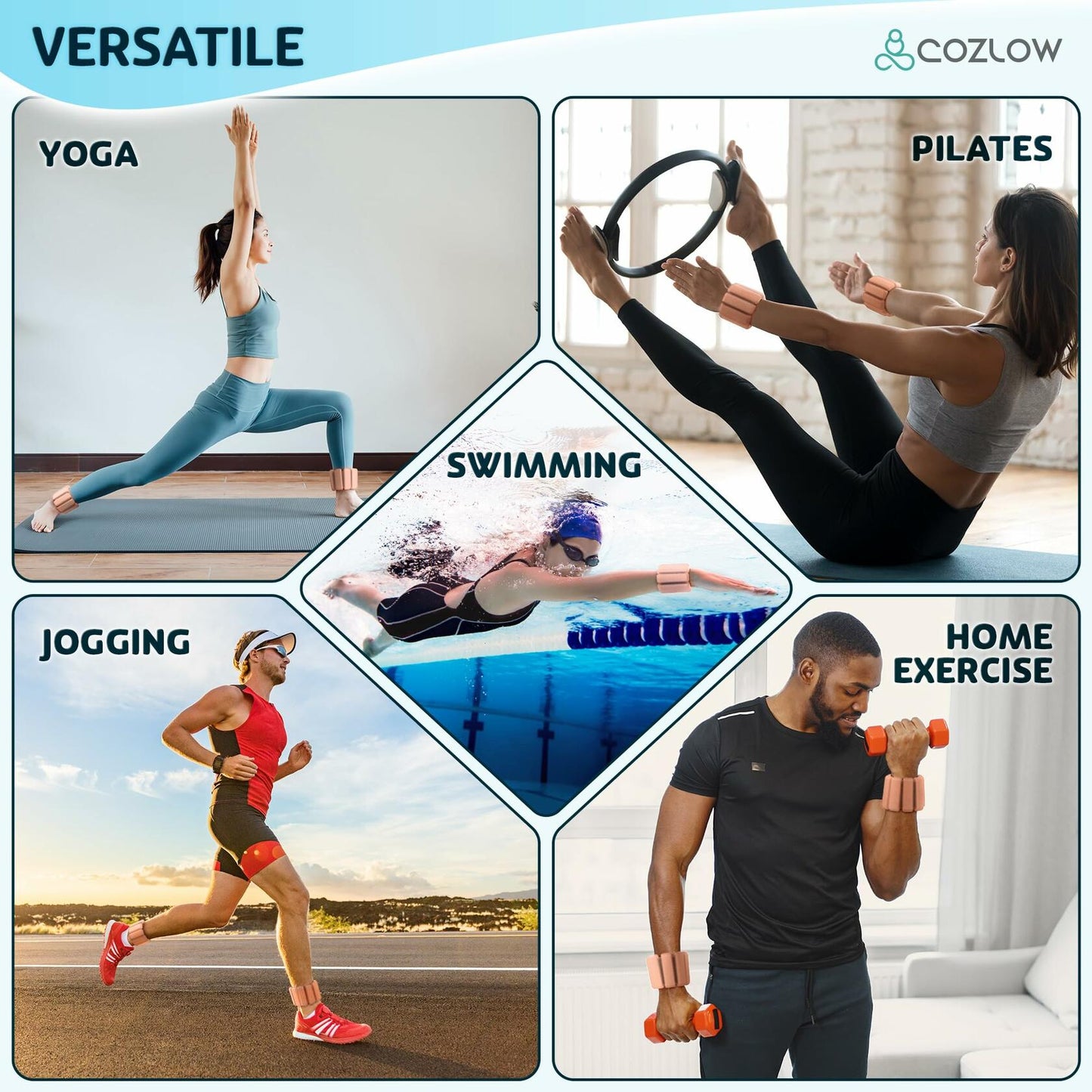 Cozlow Adjustable Ankle & Wrist Weights 1 lb Peach Set of 2