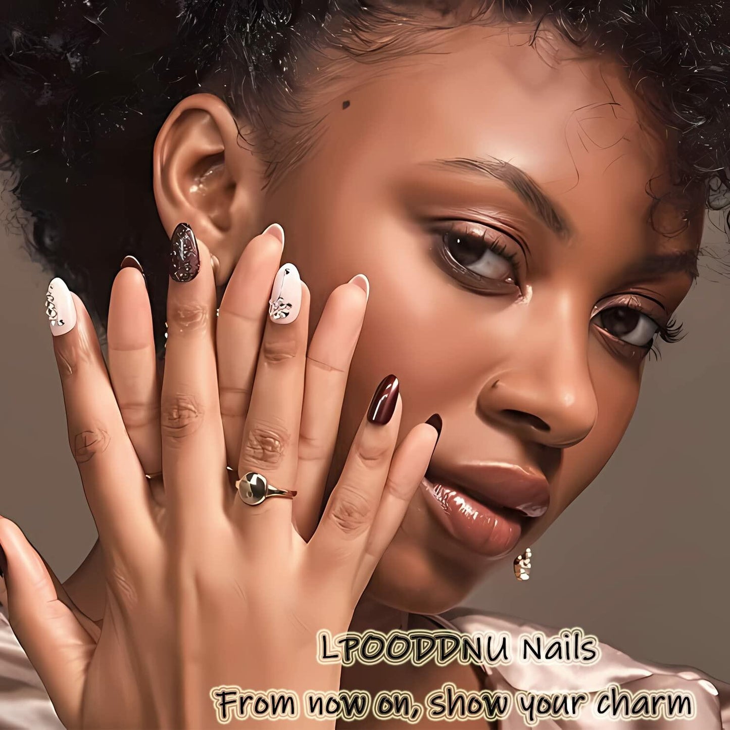 LPOODDNU Press On Nails Medium Coffin Glossy Purple 24Pcs Spring Daisy