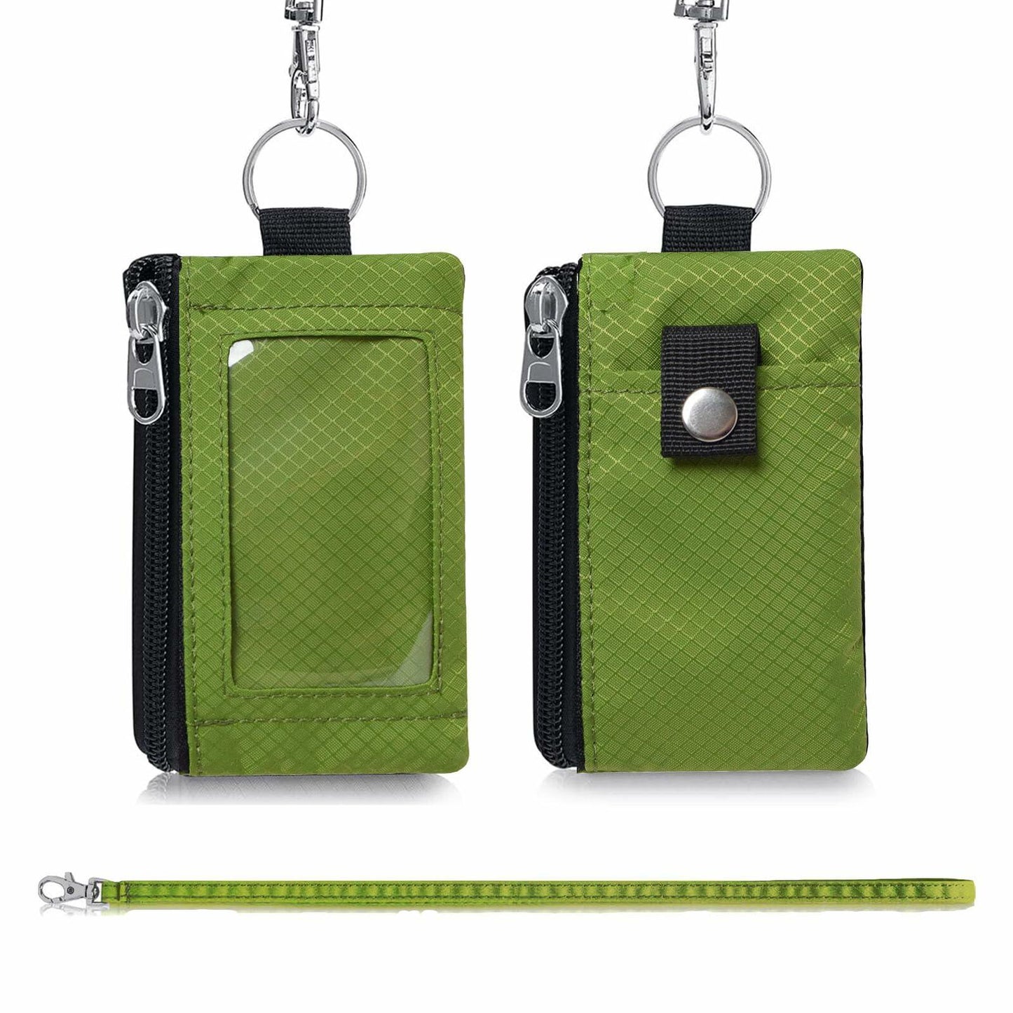 Minimalist Wallet RFID Blocking Keychain Lanyard Zipper ID Case Olive Green