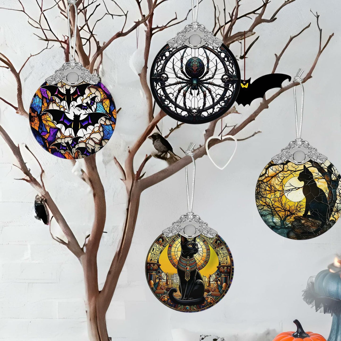 Exotic Black Cat Stained Glass Christmas Ornament Holiday Decoration