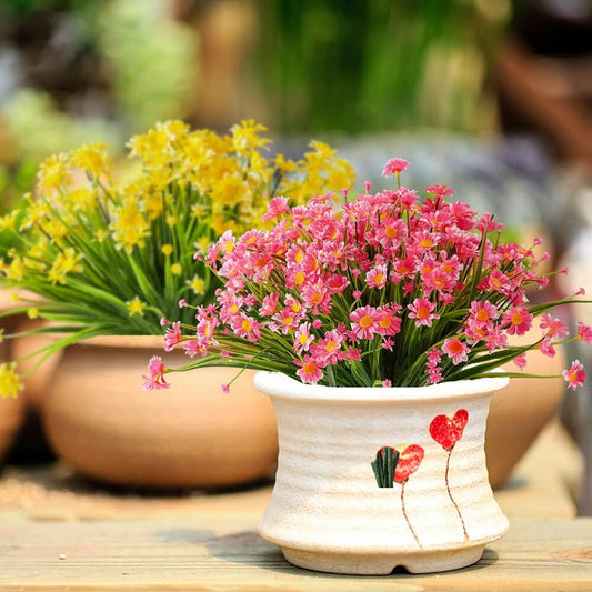 JOYGAR 8 Bundles Artificial Daisy Sunflowers UV Resistant Yellow Faux Flowers