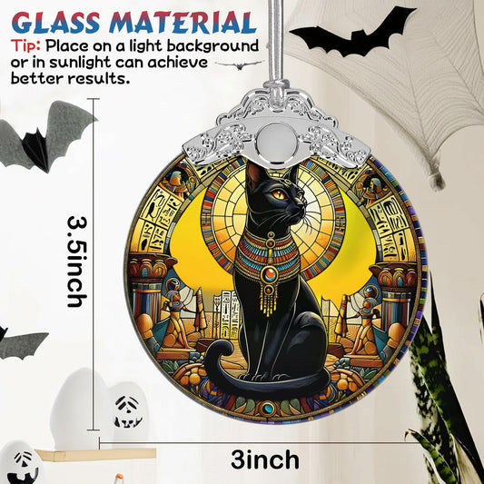 Exotic Black Cat Stained Glass Christmas Ornament Holiday Decoration