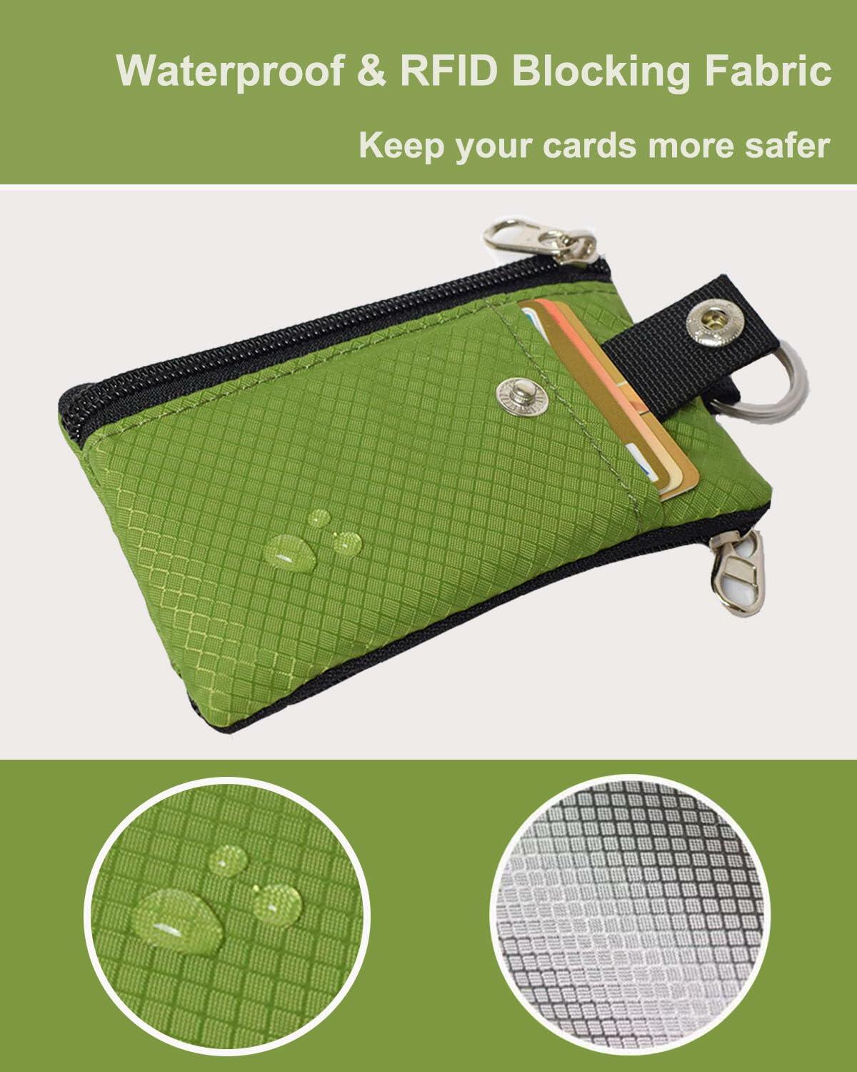 Minimalist Wallet RFID Blocking Keychain Lanyard Zipper ID Case Olive Green