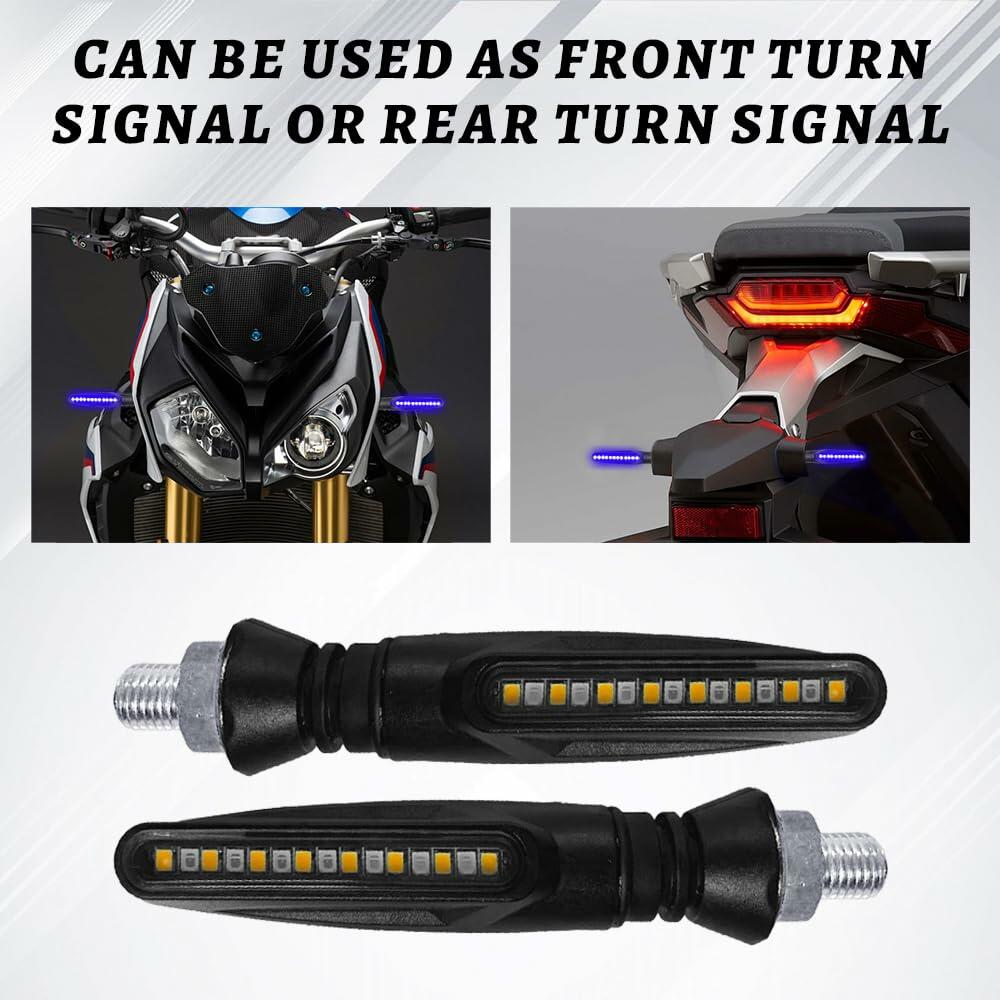 Lecctso 2PCS LED Motorcycle Running Brake Lights 12V Flowing Signal Blue