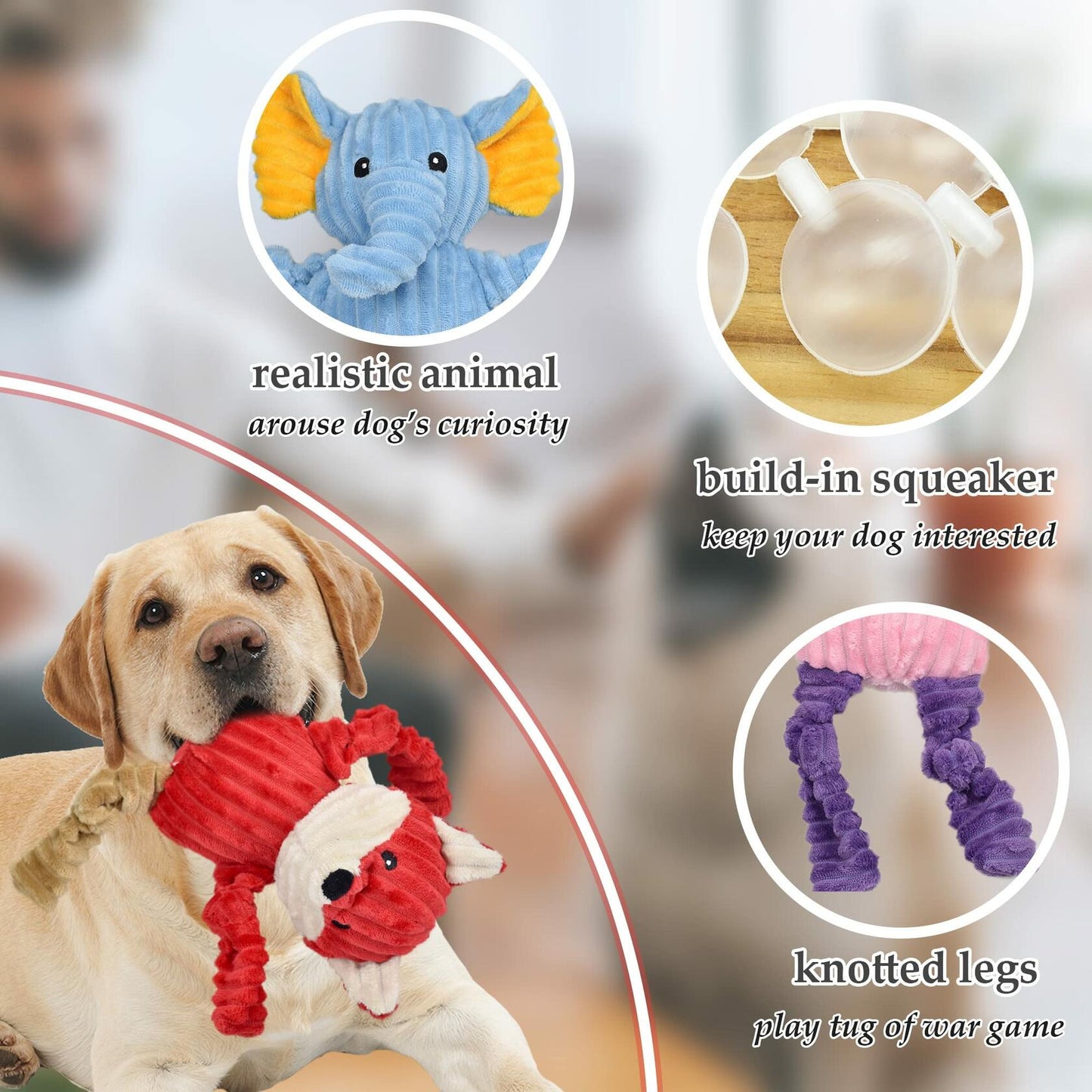 LECHONG 5 Pack Tough Stuffed Squeaky Dog Toys Plush Assortment Bundle