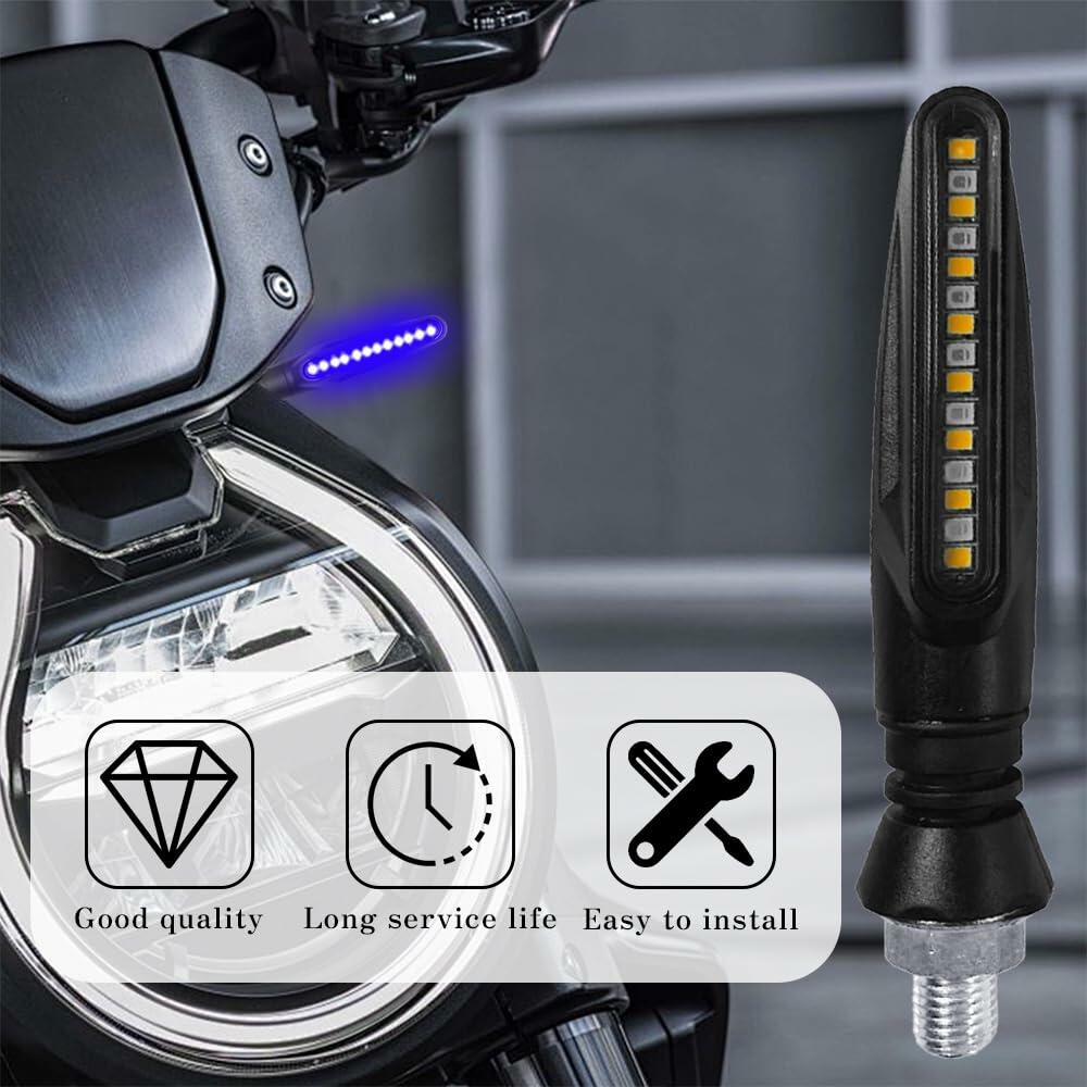 Lecctso 2PCS LED Motorcycle Running Brake Lights 12V Flowing Signal Blue