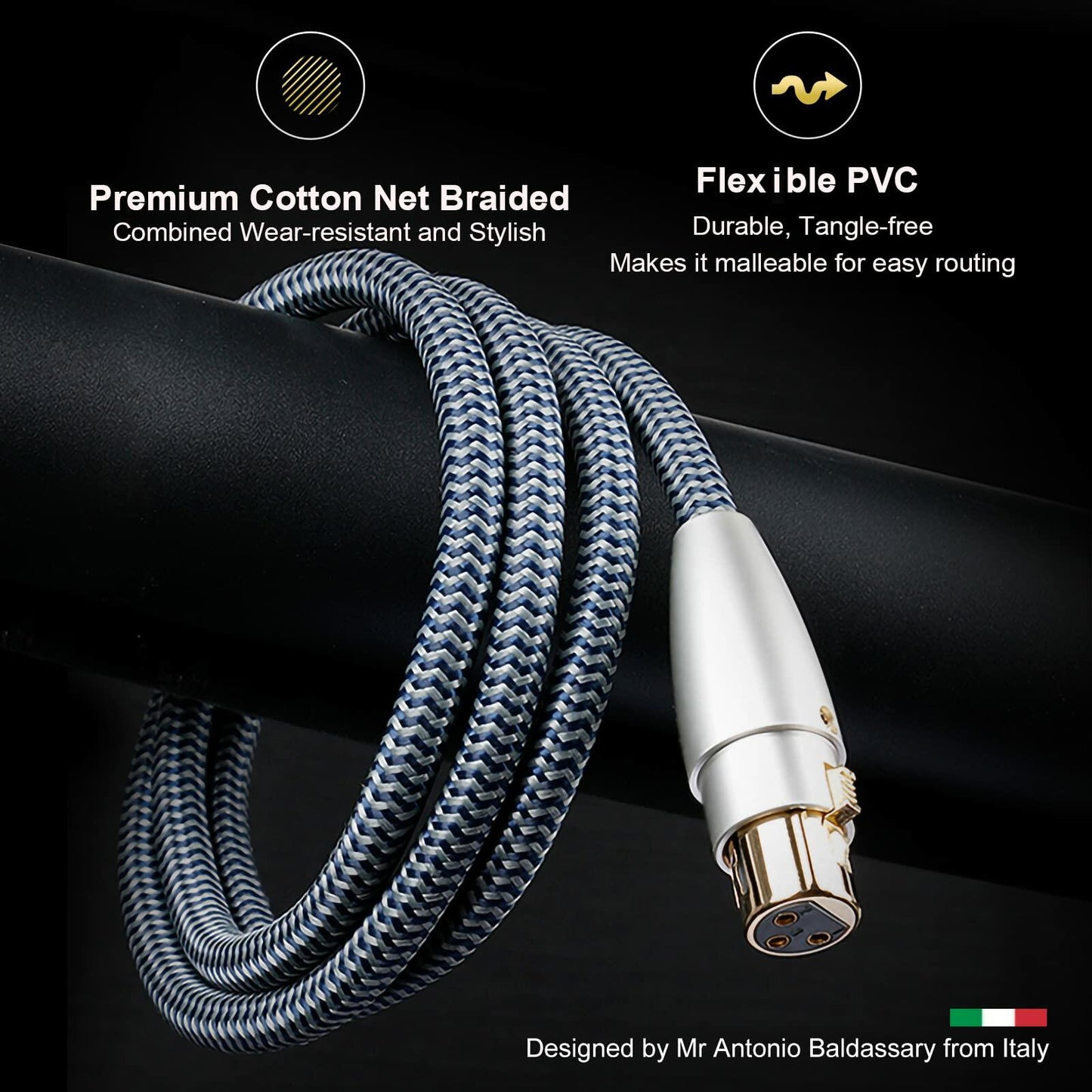 Impeto Balanced XLR Microphone Cable Male to Female 3.3ft 1 Pair Gold Plated